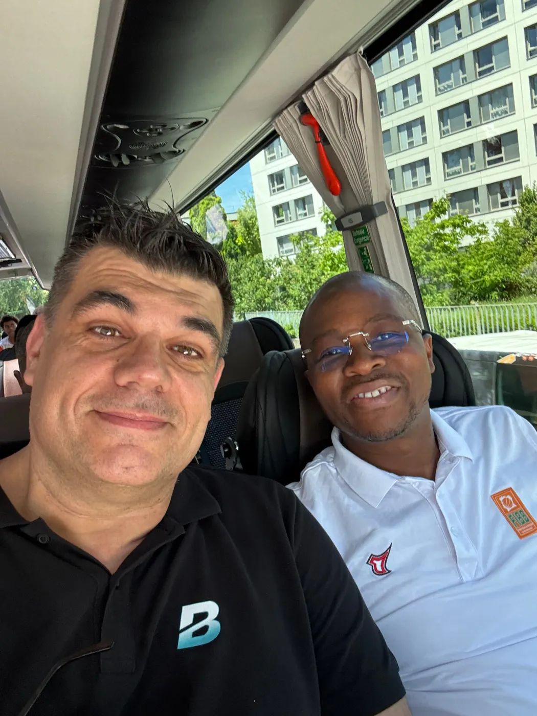 Jean Pierre Ciesielski traveling with a team staff member