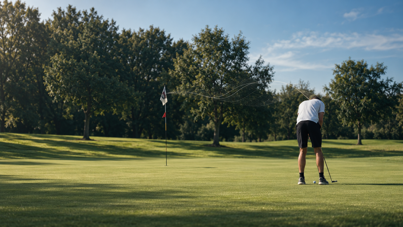 Golfer focusing before an early-morning putt